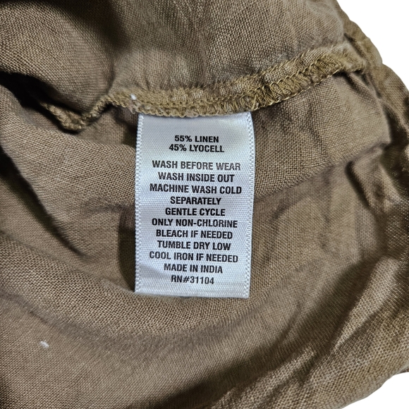 Wonderly Linen Blend Button Up Tie Front Blouse, Army Green, Large - Picture 6 of 10